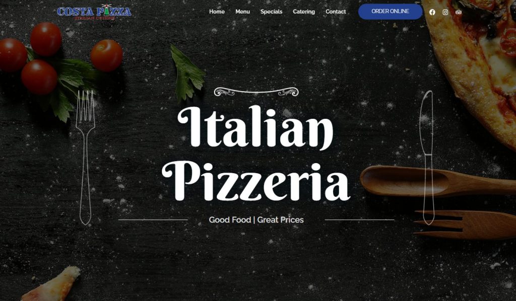 screenshot of a local pizzeria website design
