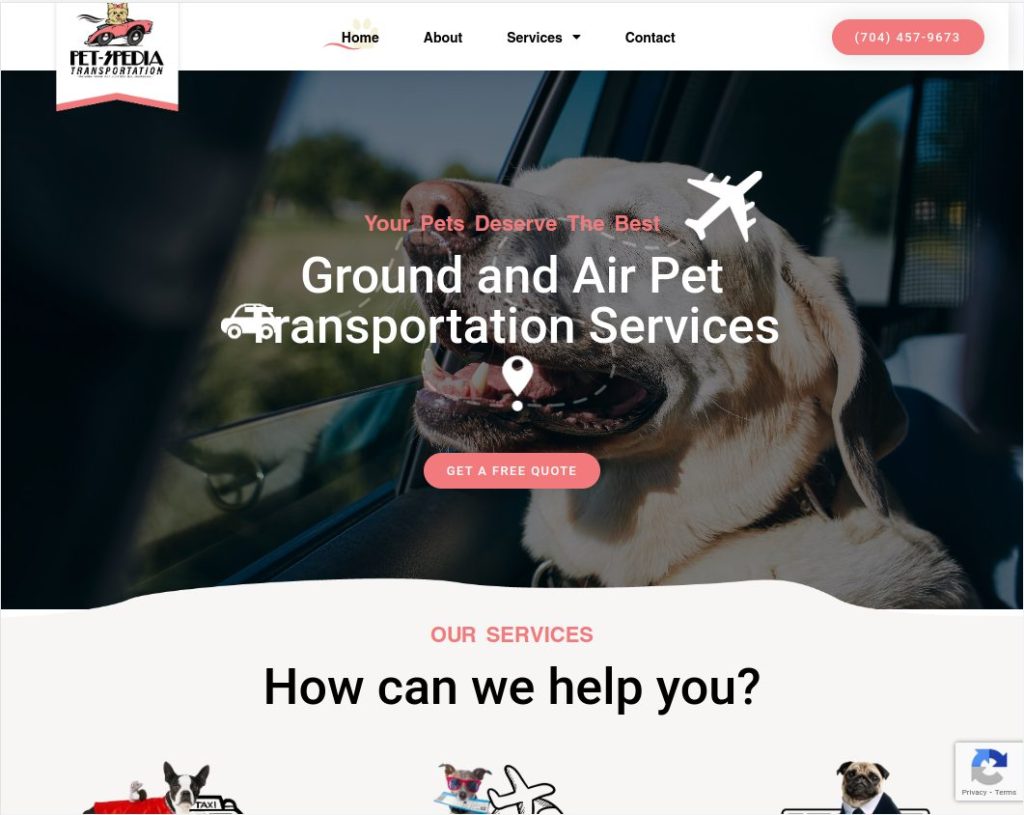Pet transportation website design,