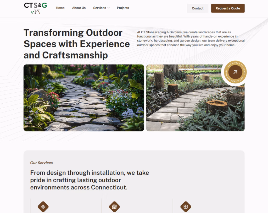 CT Stonescaping and Gardens web design screenshot