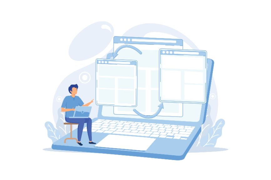 Illustration of a man converting on a landing page